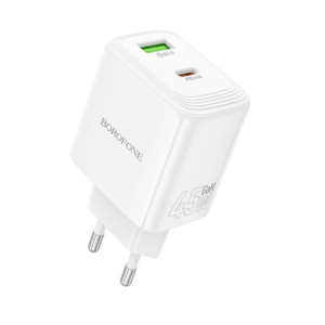 Borofone Wall charger BN30 Cargador GaN – USB-Α + Type C – QC 3.0 PD 45W white